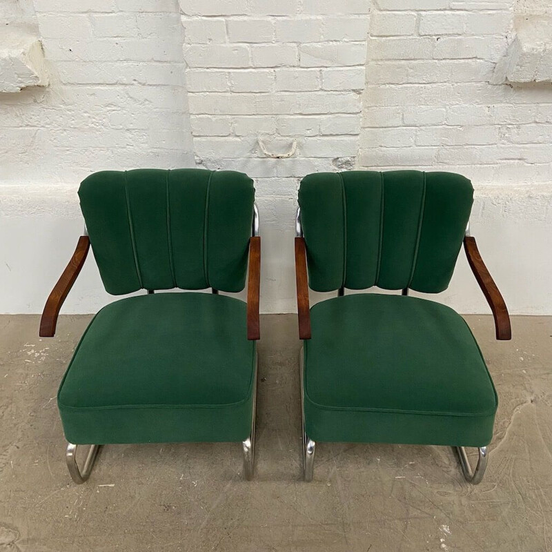 Pair of vintage functionalist armchairs for Mücke Melder, 1930s