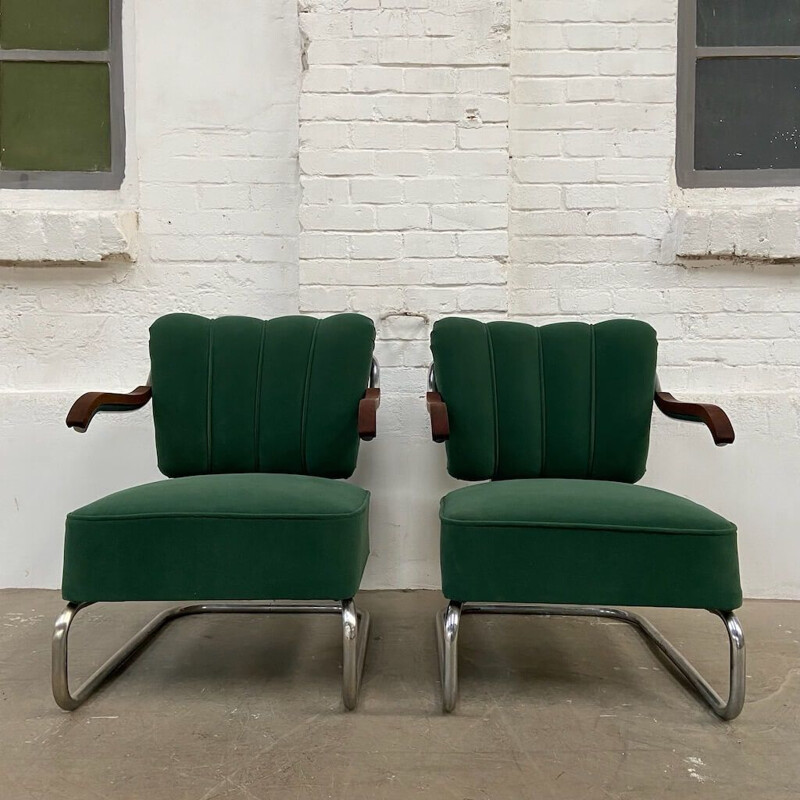 Pair of vintage functionalist armchairs for Mücke Melder, 1930s