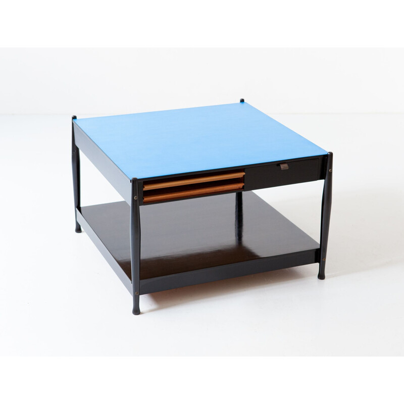 Table basse vintage italienne noire et bleue par Fratelli Reguitti, 1950