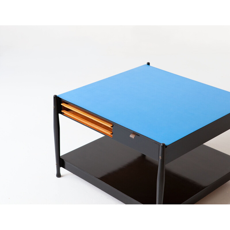 Table basse vintage italienne noire et bleue par Fratelli Reguitti, 1950