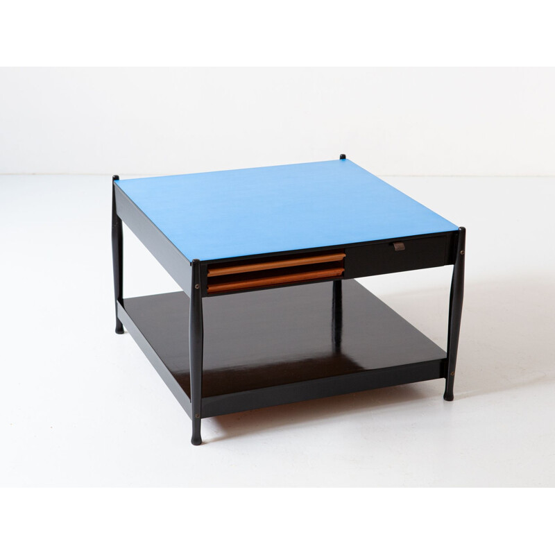 Table basse vintage italienne noire et bleue par Fratelli Reguitti, 1950