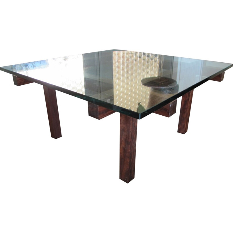 Belgian Belform coffee table in mahogany and glass, Alfred HENDRICKX - 1950s
