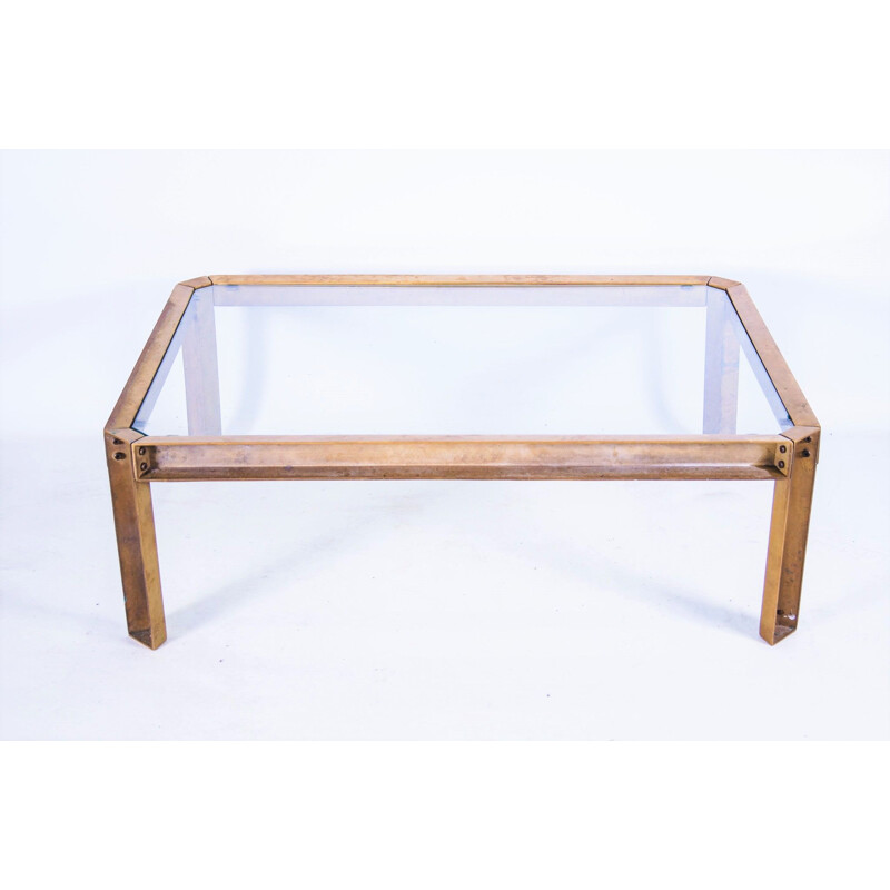 Vintage brass nesting tables with tempered glass by Peter Ghyczy