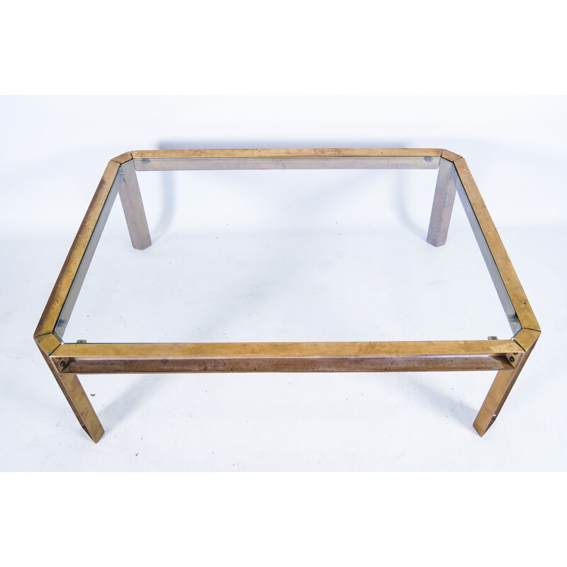 Vintage brass nesting tables with tempered glass by Peter Ghyczy