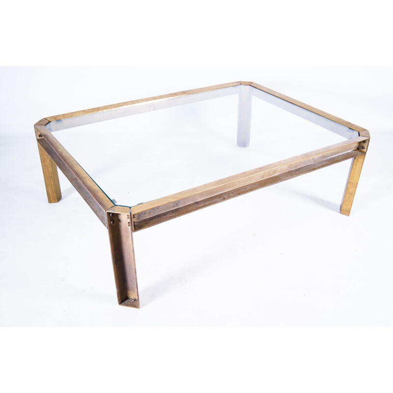 Vintage brass nesting tables with tempered glass by Peter Ghyczy