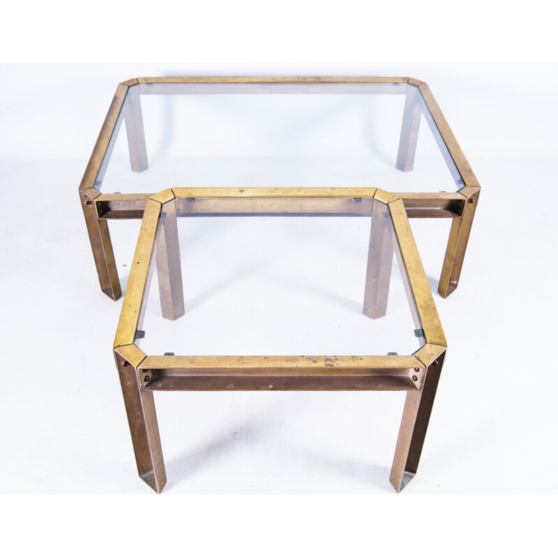 Vintage brass nesting tables with tempered glass by Peter Ghyczy