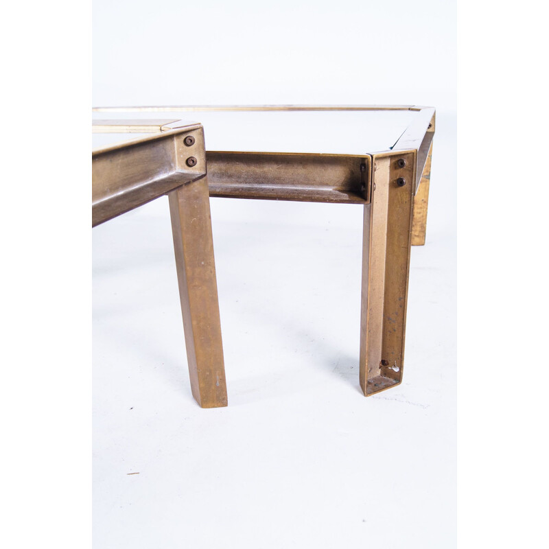 Vintage brass nesting tables with tempered glass by Peter Ghyczy
