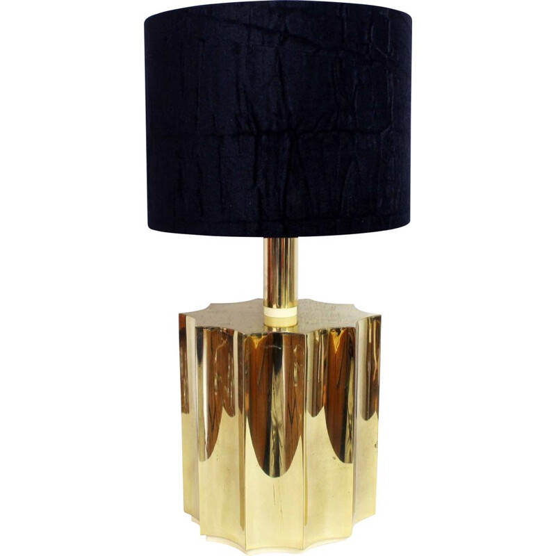 Vintage Italian table lamp in brass and black fabric, 1970