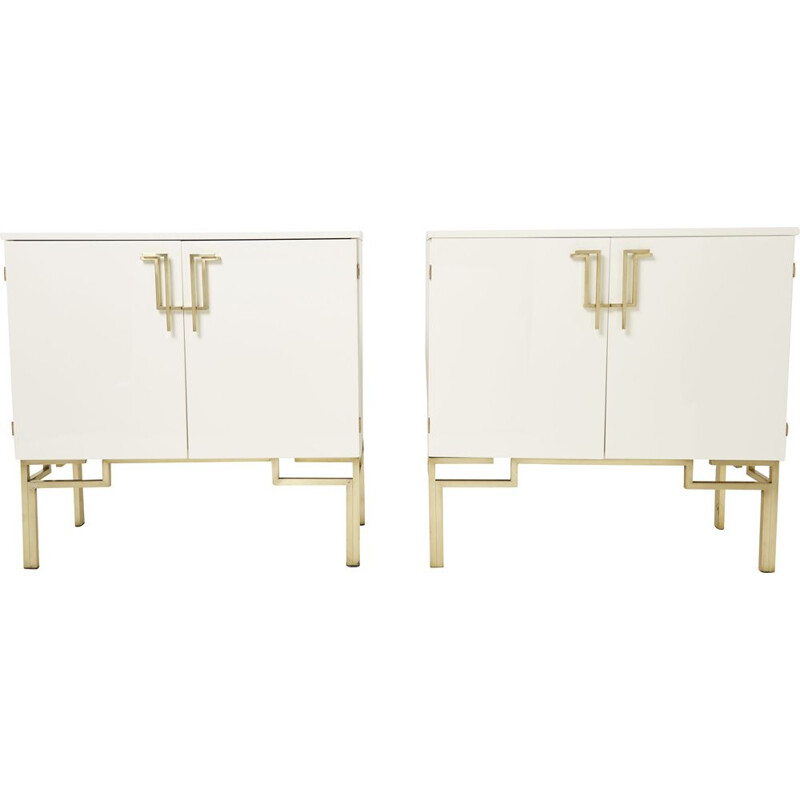 Paire de cabinets de bar vintage en laiton blanc par Guy Lefèvre pour Maison Jansen, 1970