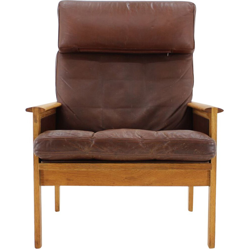 Vintage Capella leather high back armchair by Illum Wikkelsø for Eilersen, 1970s