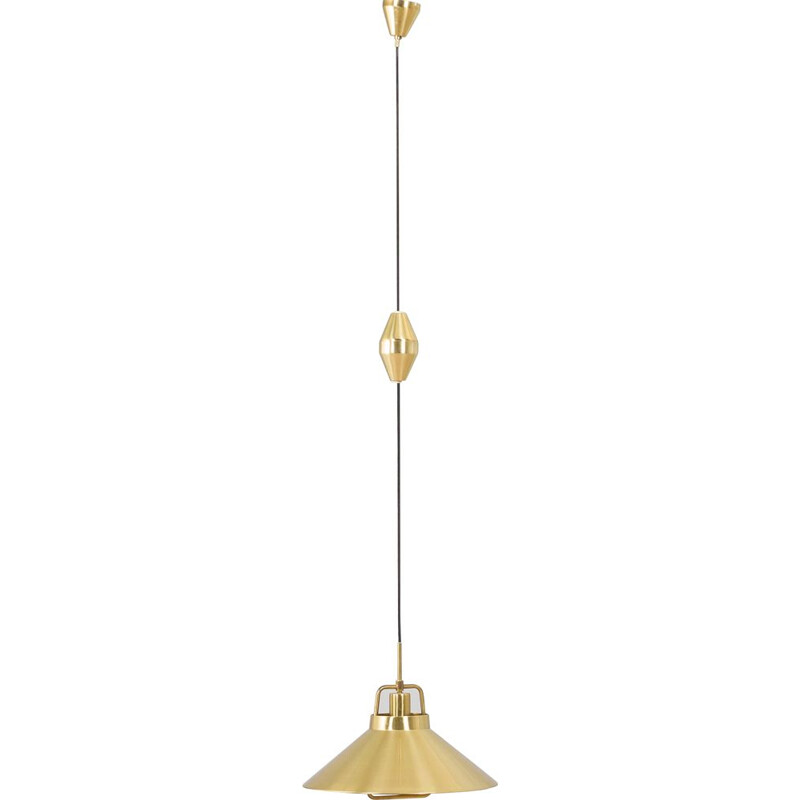 Adjustable vintage P-295 brass pendant lamp by Fritz Schlegel for Lyfa, Denmark 1960