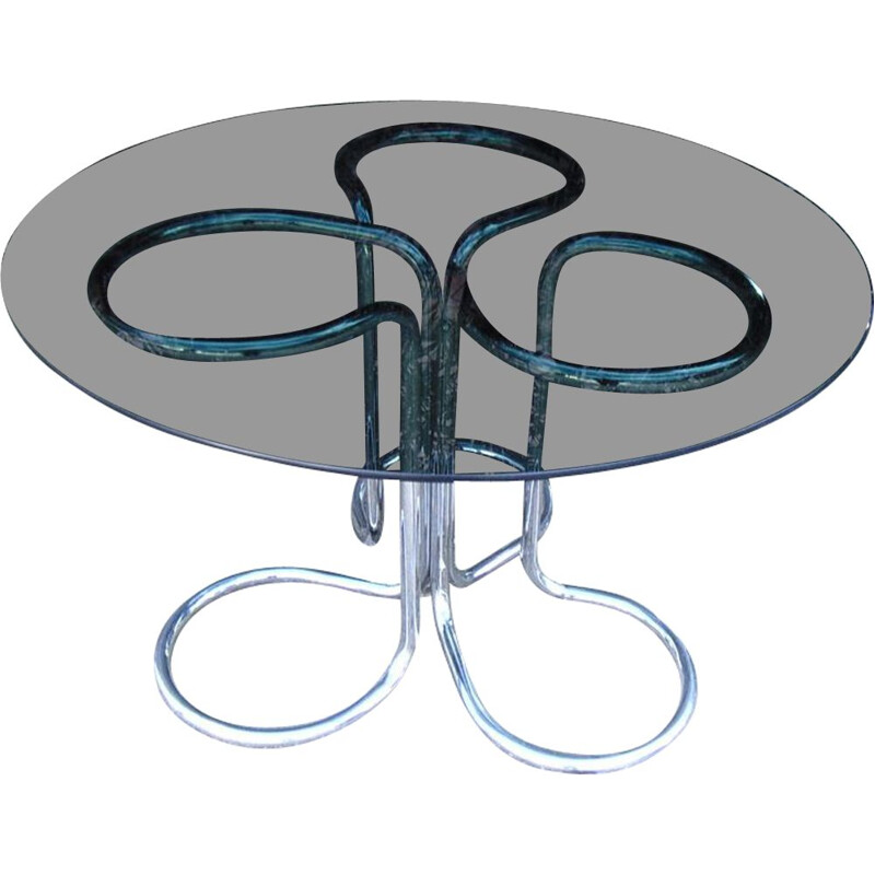 Vintage table in tubular with smoked glass by Giotto Stoppino