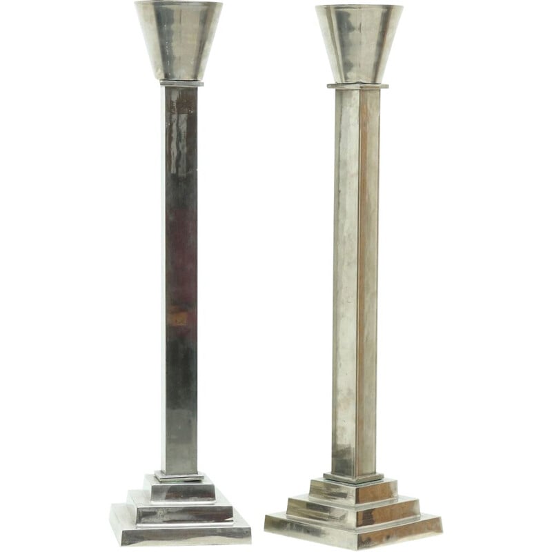 Pair of Art Deco vintage heavy silver plated candlesticks, 1930s