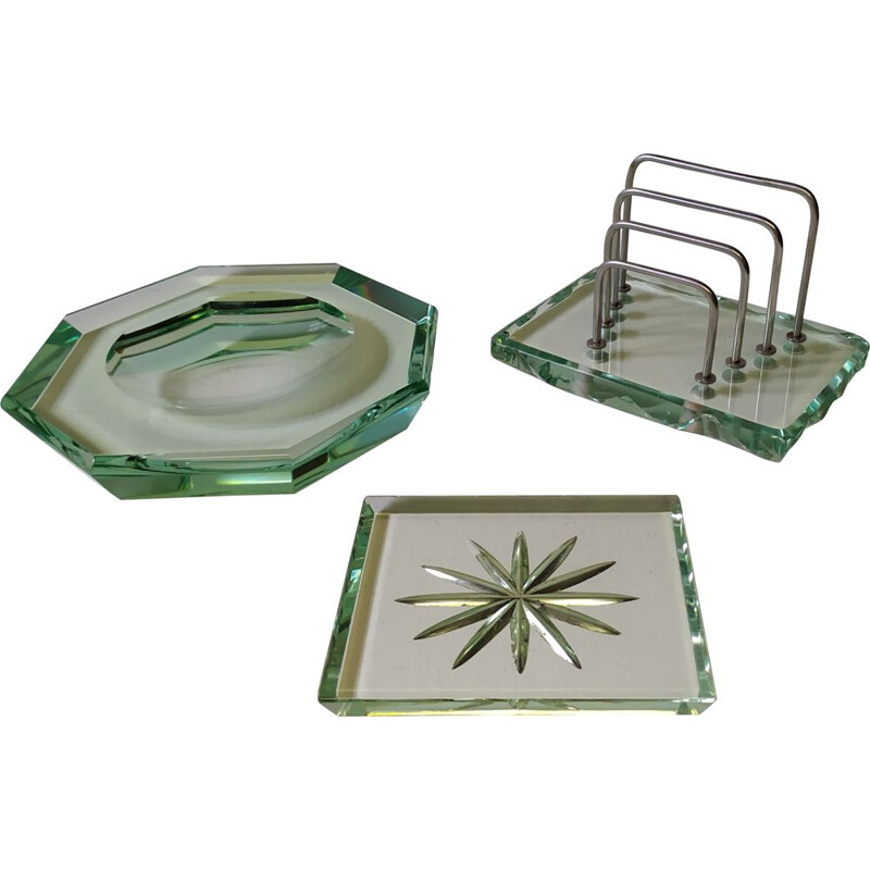 Set da scrivania in cristallo vintage di Fontana Arte, 1930