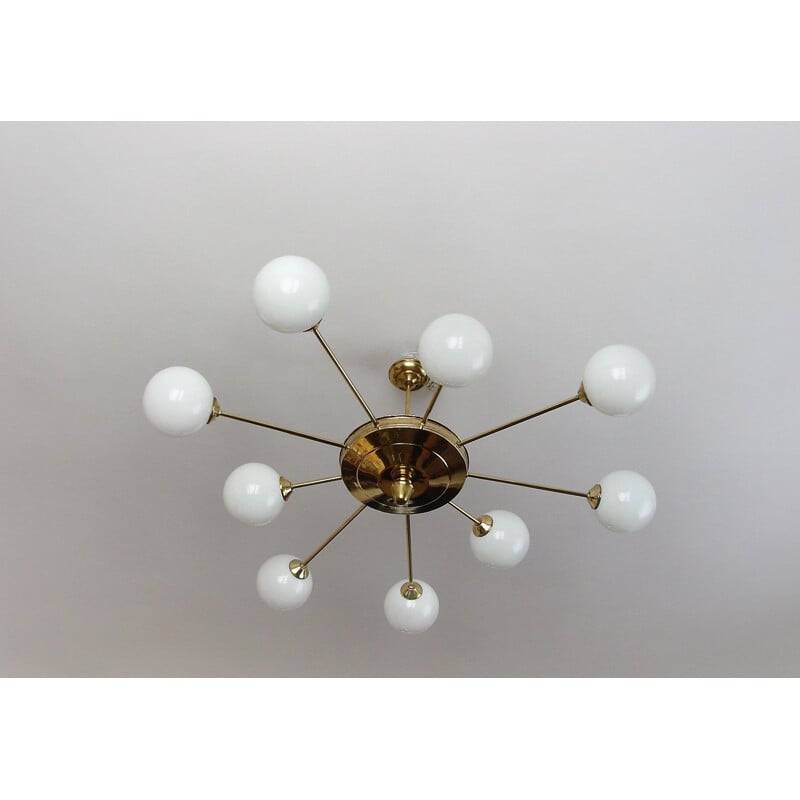 Mid century brass and glass chandelier, 1960s