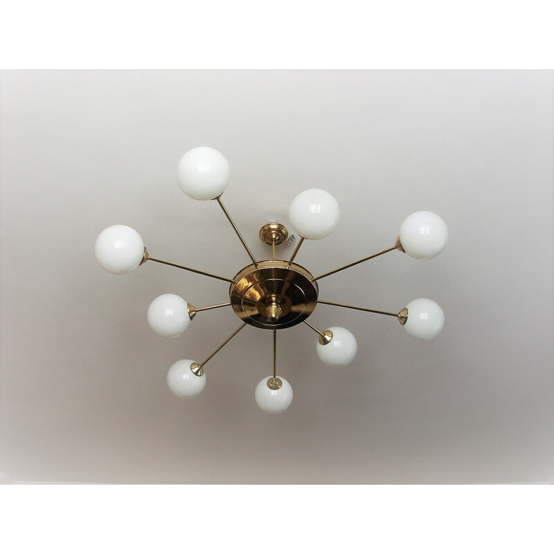 Mid century brass and glass chandelier, 1960s