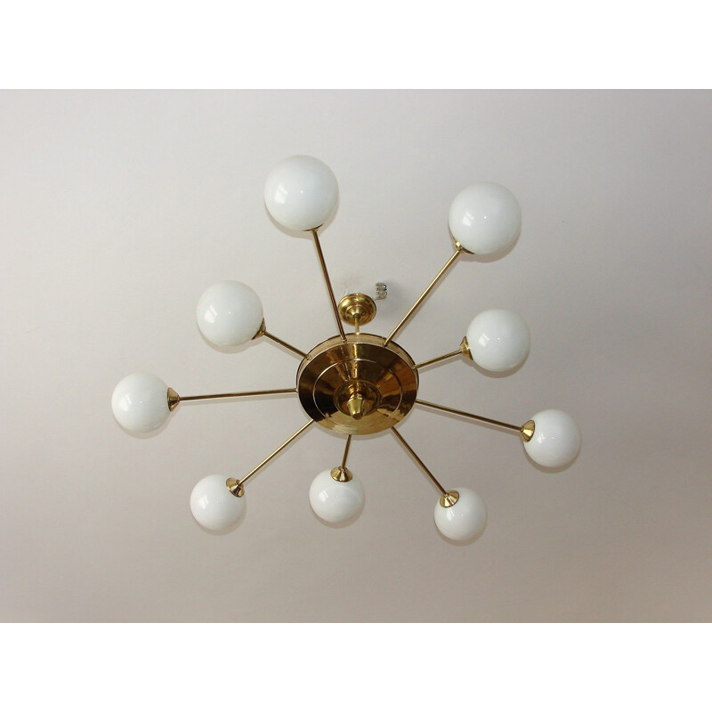 Mid century brass and glass chandelier, 1960s