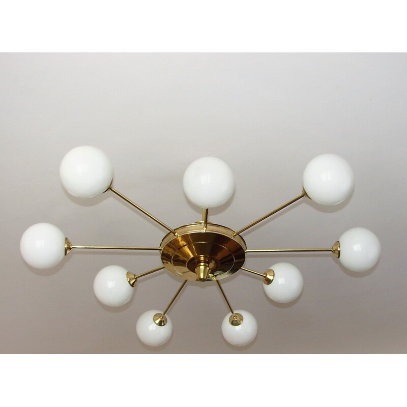 Mid century brass and glass chandelier, 1960s