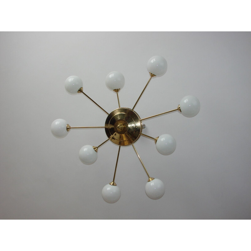 Mid century brass and glass chandelier, 1960s