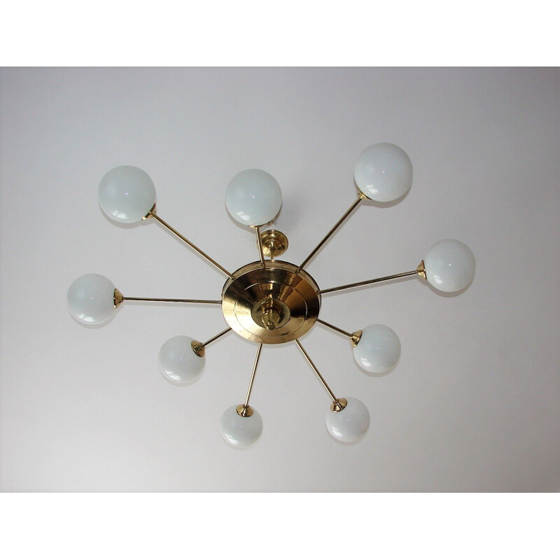 Mid century brass and glass chandelier, 1960s