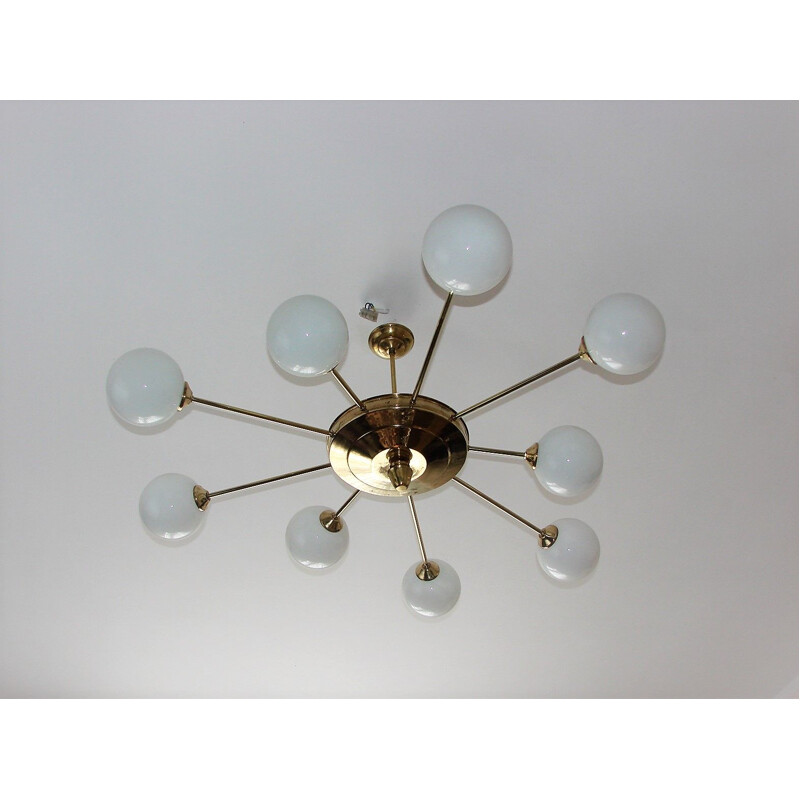 Mid century brass and glass chandelier, 1960s