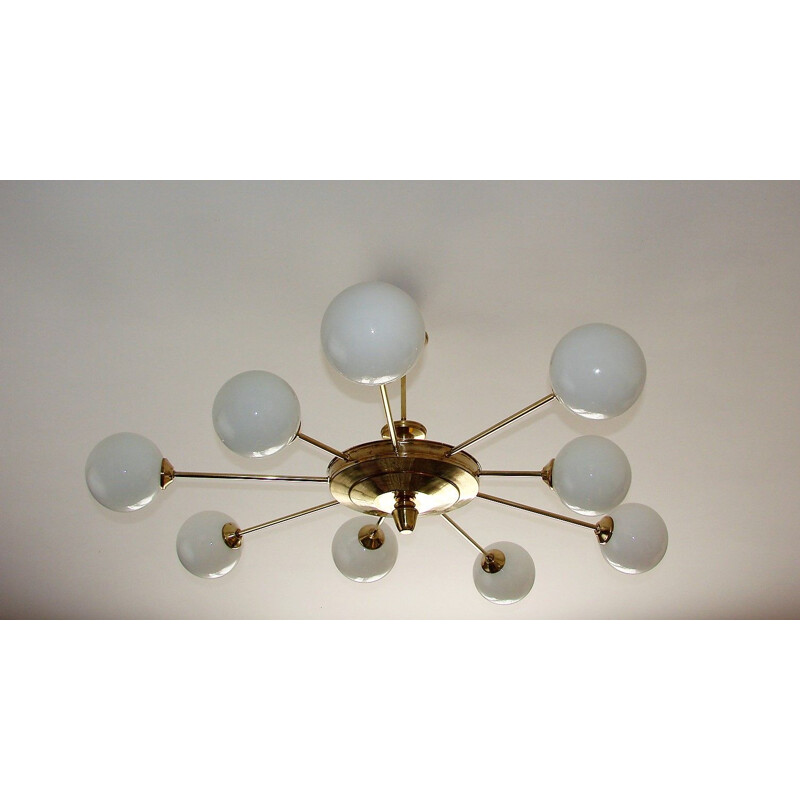 Mid century brass and glass chandelier, 1960s