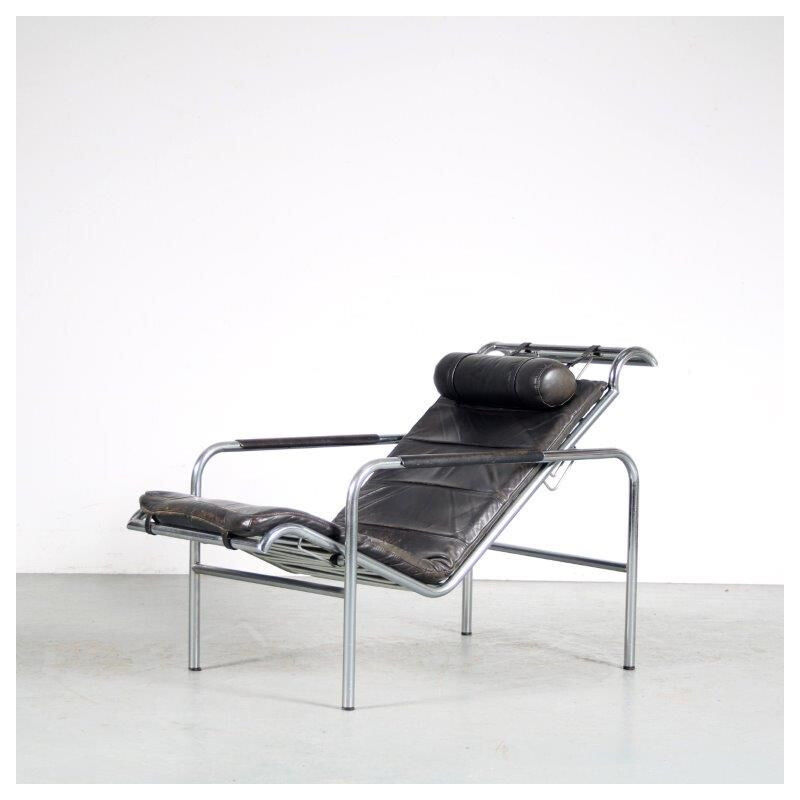 Genni" vintage fauteuil in zwart leer van Gabriele Mucchi voor Zanotta, Italië 1980