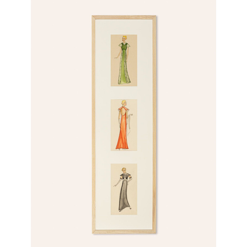 Vintage Art Deco gouache "Fashion Illustration IV" on paper, 1920