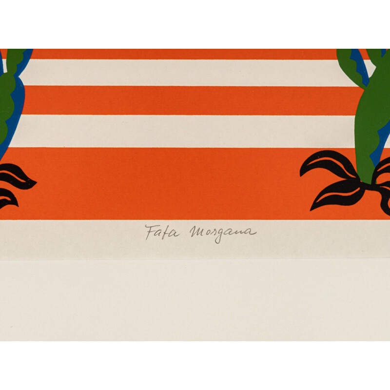 Vintage silk-screen print "Fata Morgana" in colors by Benno Walldorf