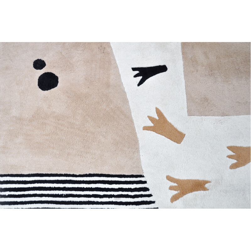 Alfombra vintage tejida a mano con motivos abstractos, 1980