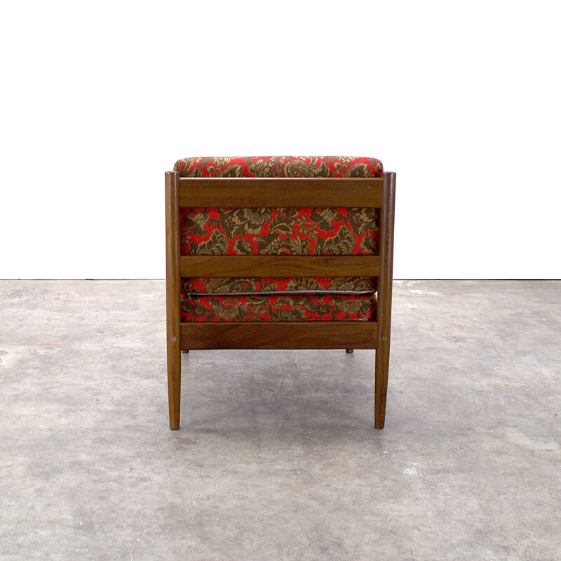 Pair of teak low chairs with patterned fabric - 1970s