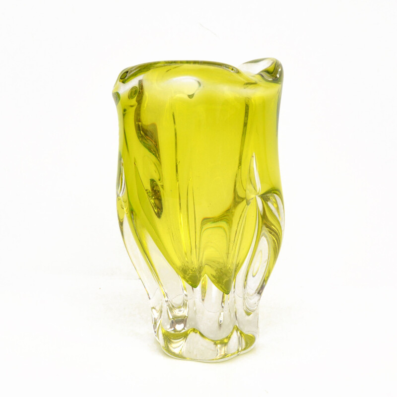 Vintage handgemaakte kristallen glazen vaas van Jozef Hospodka voor Chribska Sklarna, Tsjechoslowakije 1960