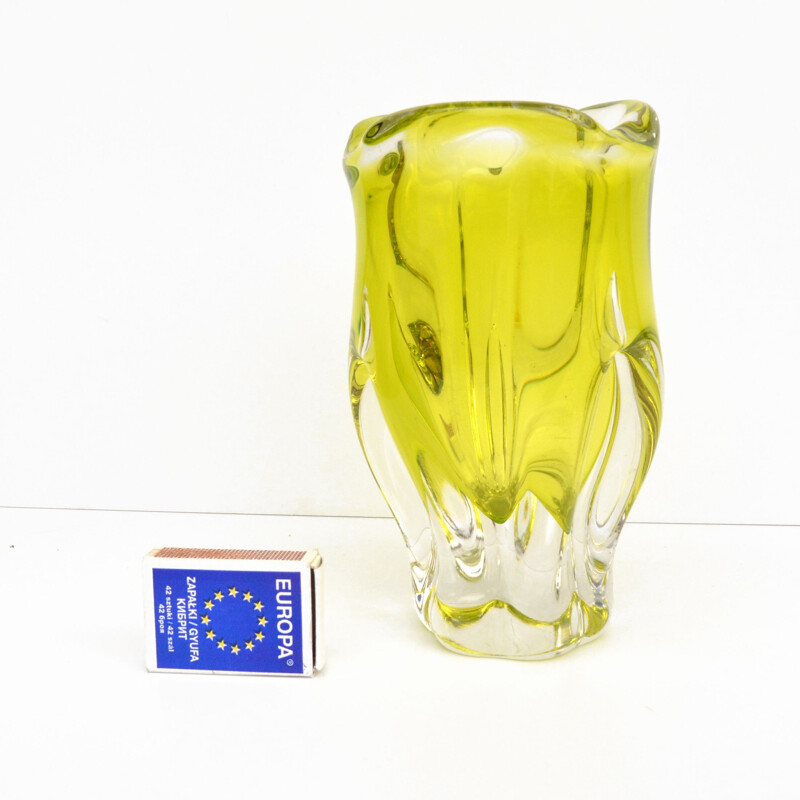 Vintage hand formed crystal glass vase by Jozef Hospodka for Chribska Sklarna, Czechoslovakia 1960