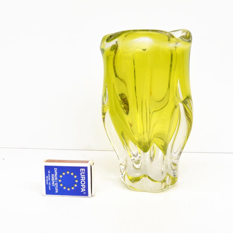 Vintage handgemaakte kristallen glazen vaas van Jozef Hospodka voor Chribska Sklarna, Tsjechoslowakije 1960