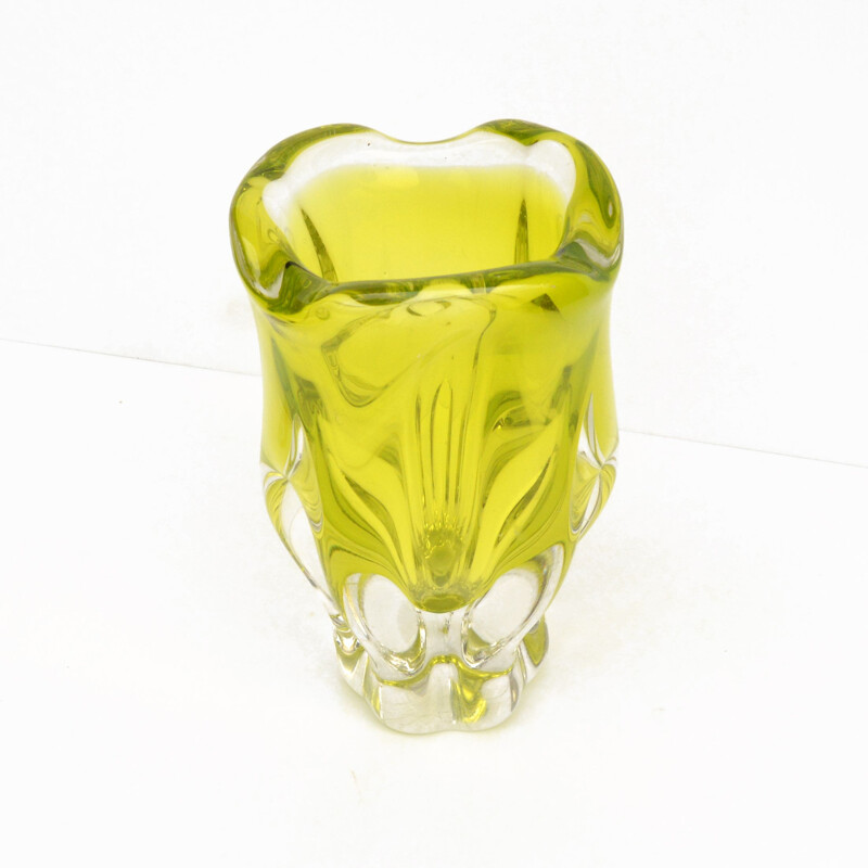 Vintage hand formed crystal glass vase by Jozef Hospodka for Chribska Sklarna, Czechoslovakia 1960