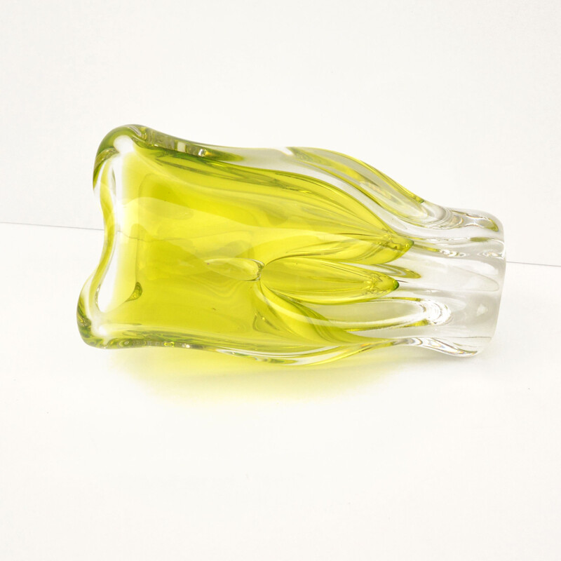 Vintage hand formed crystal glass vase by Jozef Hospodka for Chribska Sklarna, Czechoslovakia 1960