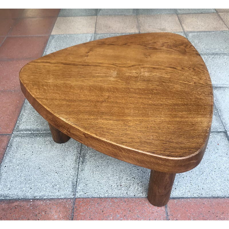Vintage T23 solid elm coffee table by Pierre Chapo, 1975