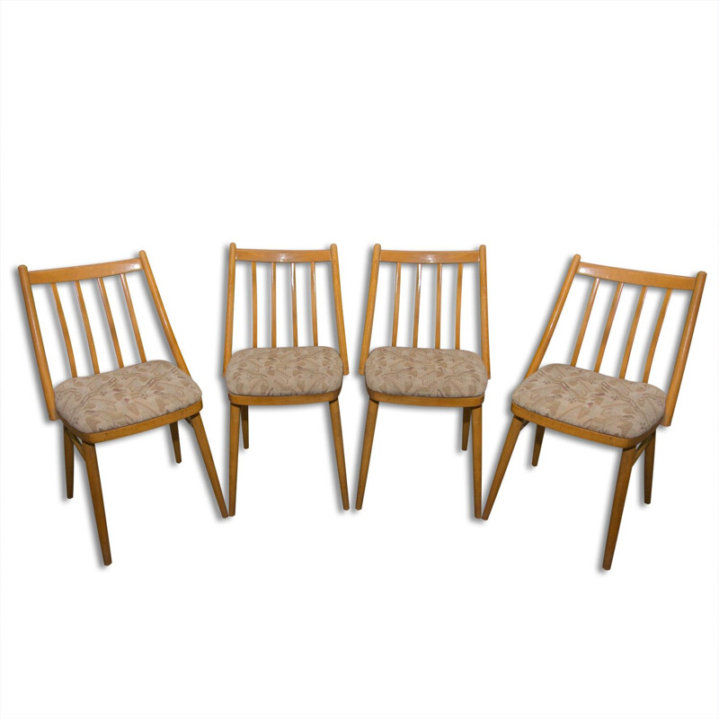 Ensemble de 4 chaises vintage en hêtre par Antonín Šuman pour Mier, 1960