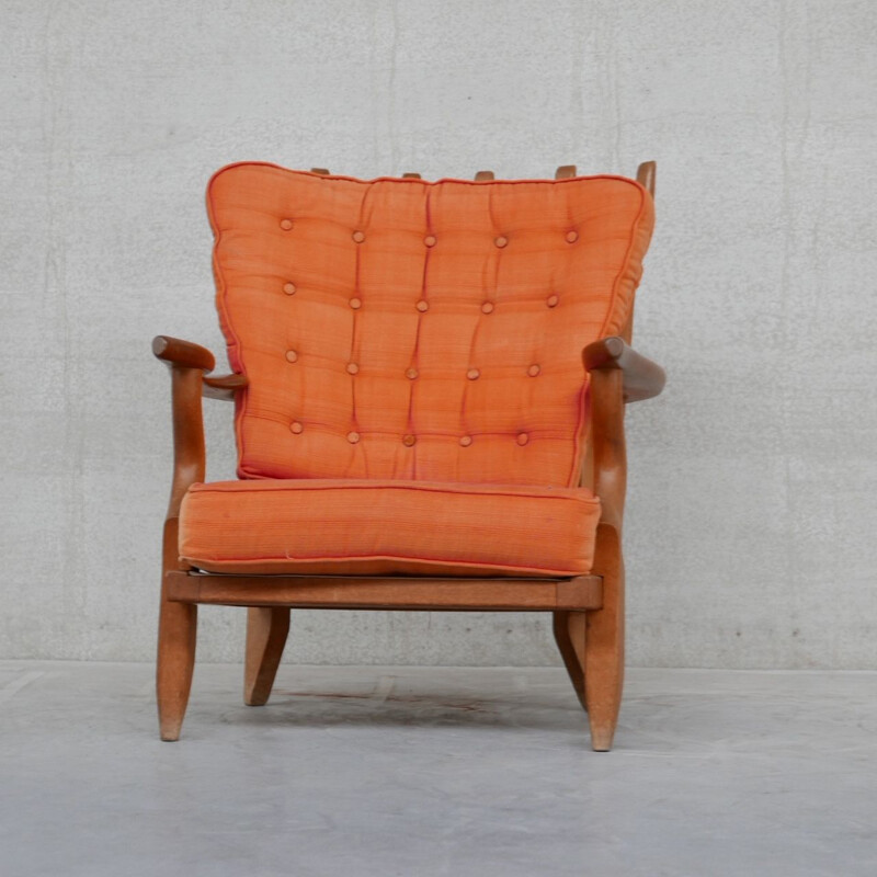 Mid-century Repos oakwood armchair by Guillerme et Chamron, France 1950s