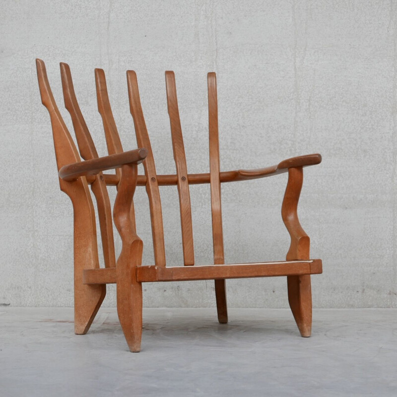 Mid-century Repos oakwood armchair by Guillerme et Chamron, France 1950s