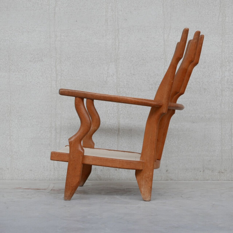 Mid-century Repos oakwood armchair by Guillerme et Chamron, France 1950s