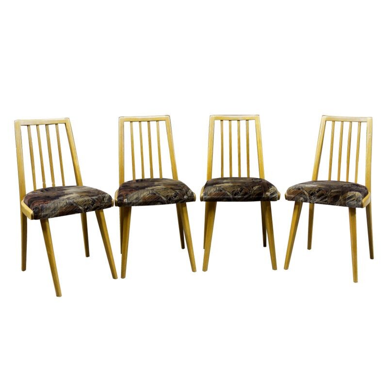 Ensemble de 4 chaises vintage en bois de hêtre par Jiří Jiroutek pour Interiér Praha, Tchécoslovaquie 1960