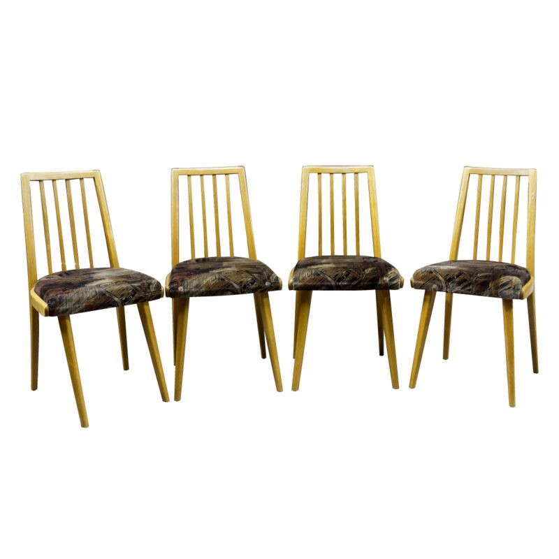 Set of 4 vintage beechwood chairs by Jiří Jiroutek for Interiér Praha, Czechoslovakia 1960