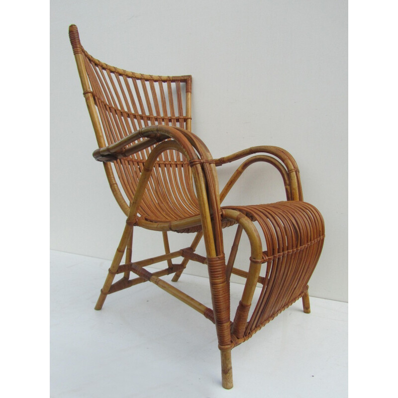 Fauteuil vintage Jonkers en rotin, Dirk VAN SLIEDREGT - 1950