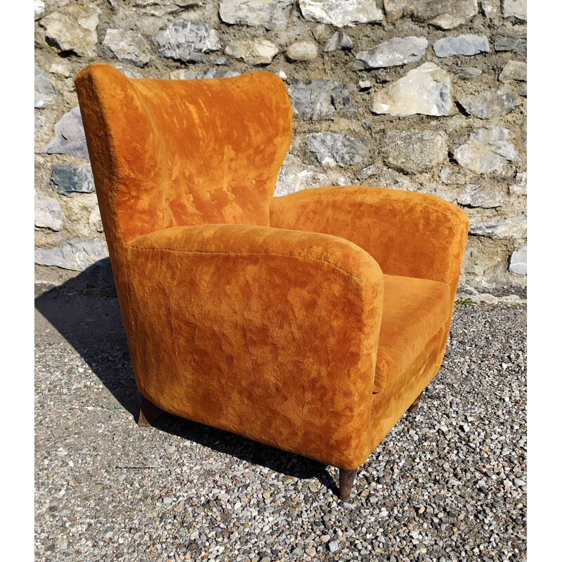 Pair of vintage velvet orange armchairs by Paolo Buffa, 1940s