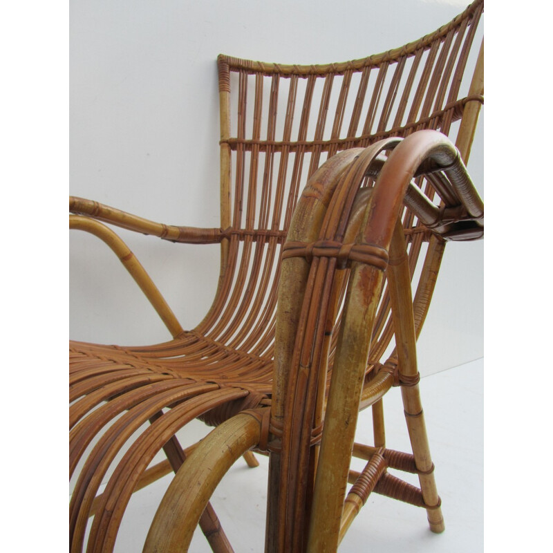 Vintage Jonkers Meubels rattan lounge chair, Dirk VAN SLIEDREGT - 1950s