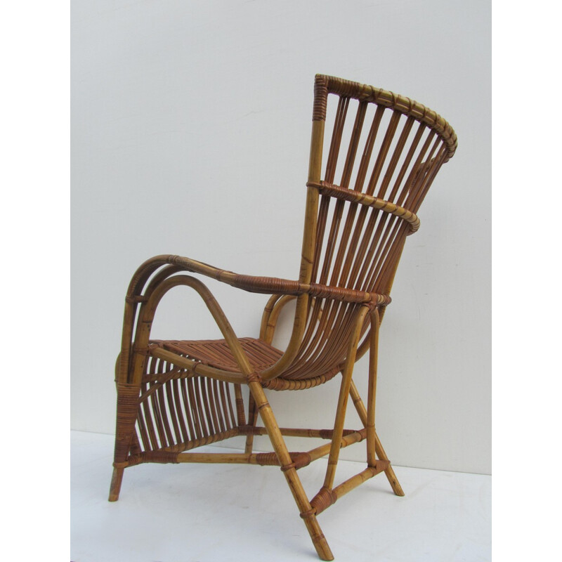 Vintage Jonkers Meubels rattan lounge chair, Dirk VAN SLIEDREGT - 1950s