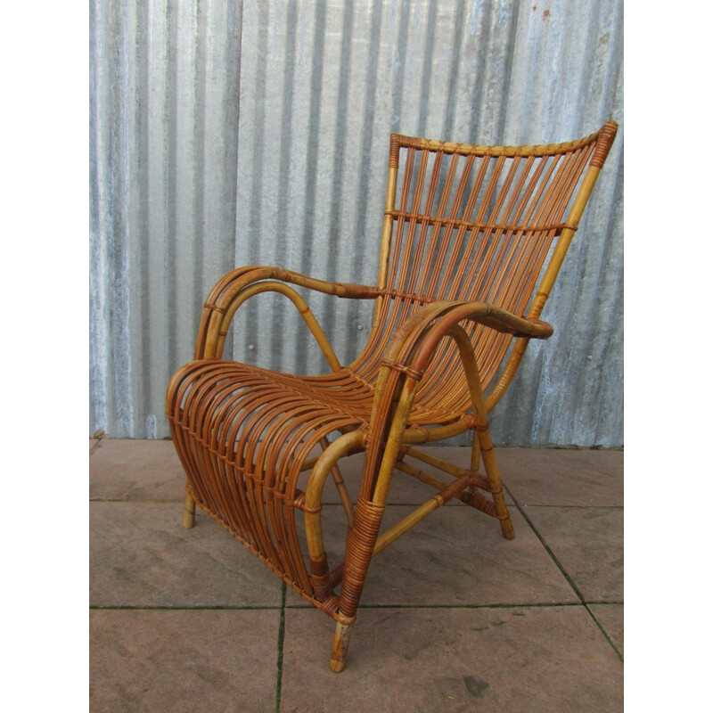 Vintage Jonkers Meubels rattan lounge chair, Dirk VAN SLIEDREGT - 1950s