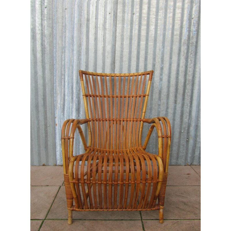 Vintage Jonkers Meubels rattan lounge chair, Dirk VAN SLIEDREGT - 1950s