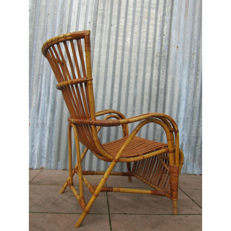 Vintage Jonkers Meubels rattan lounge chair, Dirk VAN SLIEDREGT - 1950s